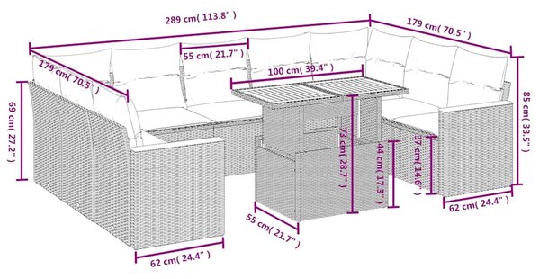 11dílná zahradní sedací souprava s poduškami černá polyratan 3273246