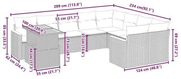 10dílná zahradní sedací souprava s poduškami béžová polyratan 3273243