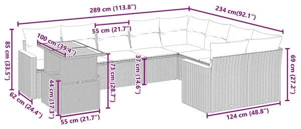 10dílná zahradní sedací souprava s poduškami béžová polyratan 3273242