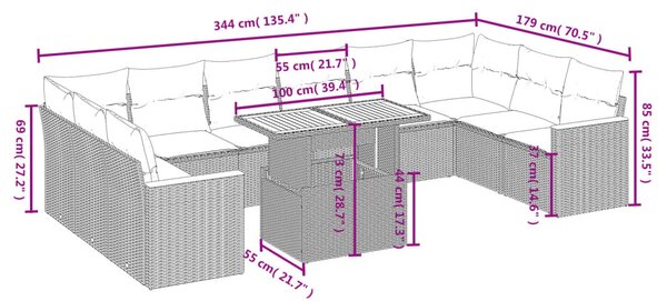 11dílný zahradní sedací souprava s poduškami béžový polyratan 3273250