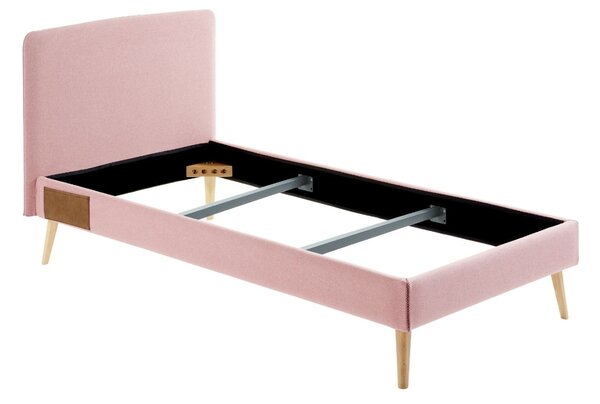 Růžová látková jednolůžková postel Kave Home Dyla 90 x 190 cm
