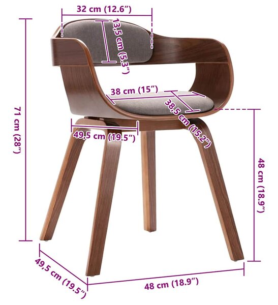 Jídelní židle taupe ohýbané dřevo a textil 327334