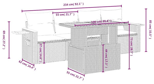 5dílná zahradní sedací souprava s poduškami černá polyratan 3273393