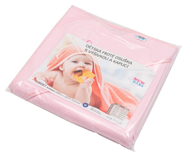 Dětská froté osuška s výšivkou a kapucí New Baby 80x80 růžová sloník