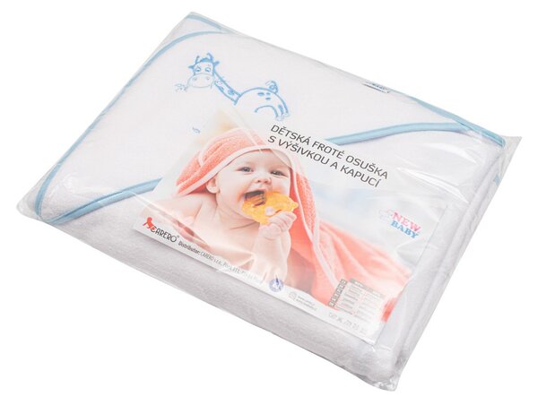 Dětská froté osuška s výšivkou a kapucí New Baby 100x100 bílá žirafka