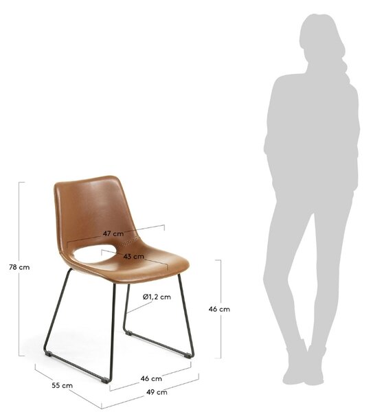Koňakově hnědá koženková jídelní židle Kave Home Zahara