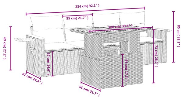 5dílná zahradní sedací souprava s poduškami černá polyratan 3273394