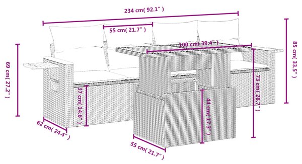 5dílná zahradní sedací souprava s poduškami béžová polyratan 3273397