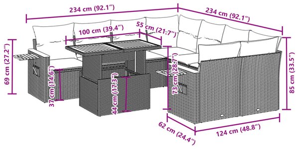 9dílná zahradní sedací souprava s poduškami černá polyratan 3273443