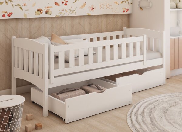 Dětská postel z masivu borovice se šuplíky GANDALF - 200x90 cm - BÍLÁ