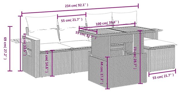 6dílná zahradní sedací souprava s poduškami černá polyratan 3273491