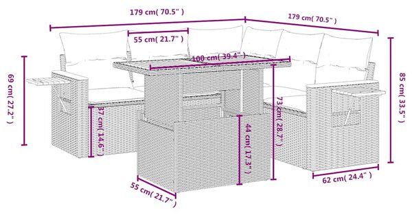 6dílná zahradní sedací souprava s poduškami černá polyratan 3273512