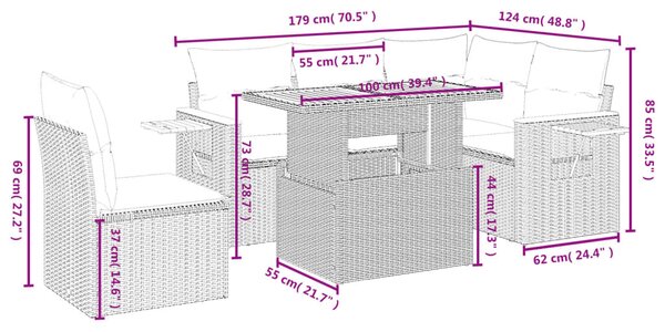 6dílná zahradní sedací souprava s poduškami béžová polyratan 3273522