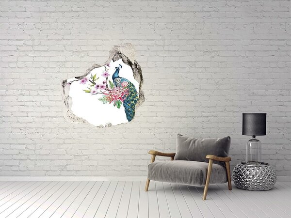 Díra 3D fototapeta na stěnu Páv a květiny nd-p-137329257
