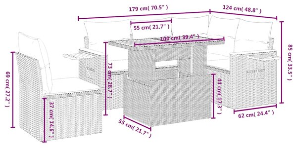 6dílná zahradní sedací souprava s poduškami černá polyratan 3273519