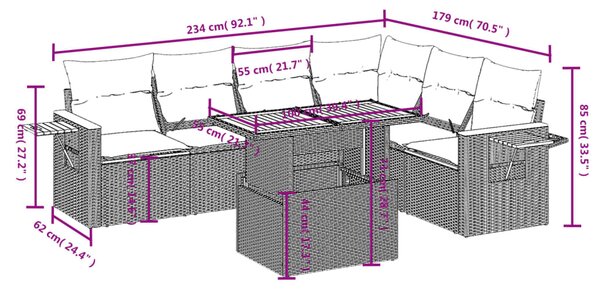 7dílná zahradní sedací souprava s poduškami béžová polyratan 3273537
