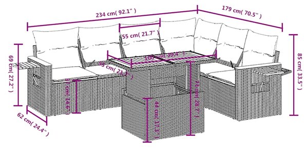 7dílná zahradní sedací souprava s poduškami černá polyratan 3273533