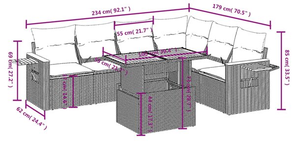 7dílná zahradní sedací souprava s poduškami černá polyratan 3273534