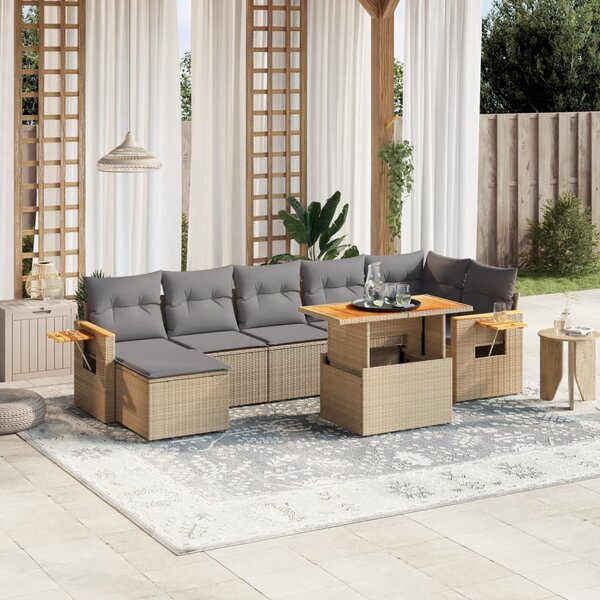 8dílná zahradní sedací souprava s poduškami béžová polyratan 3273628