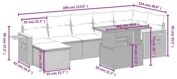 8dílná zahradní sedací souprava s poduškami šedá polyratan 3273629