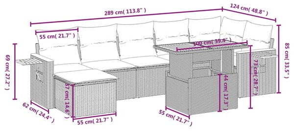 8dílná zahradní sedací souprava s poduškami béžová polyratan 3273628