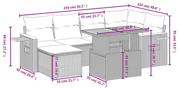 7dílná zahradní sedací souprava s poduškami béžová polyratan 3273621