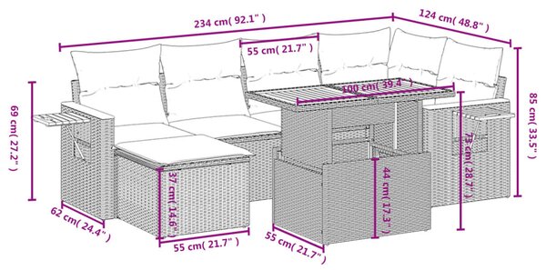 7dílná zahradní sedací souprava s poduškami béžová polyratan 3273620
