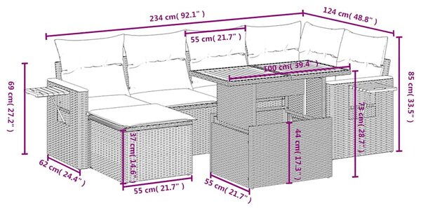 7dílná zahradní sedací souprava s poduškami černá polyratan 3273617
