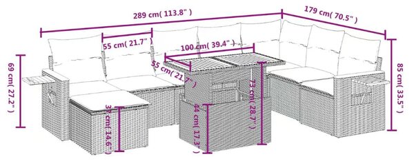 9dílná zahradní sedací souprava s poduškami béžová polyratan 3273655