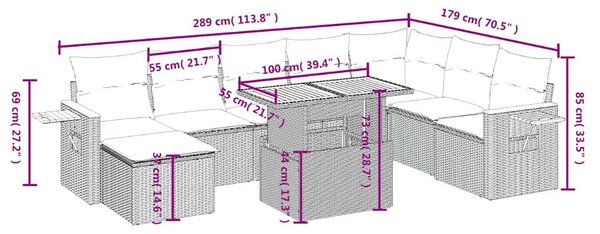 9dílná zahradní sedací souprava s poduškami černá polyratan 3273652