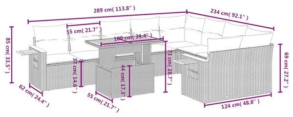 10dílná zahradní sedací souprava s poduškami černá polyratan 3273673