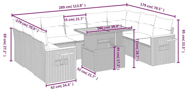 10dílná zahradní sedací souprava s poduškami černá polyratan 3273659