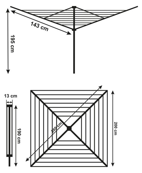 Erga Garden 5000, volně stojící 4-ramenný zahradní sušák na prádlo 200x200x195 cm, stříbrná-červená, ERG-SEP-10SUSOGRGAR50