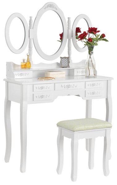 Toaletní stolek "Elsa" bílý se zrcadlem a židličkou