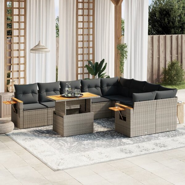 10dílná zahradní sedací souprava s poduškami šedá polyratan 3273678