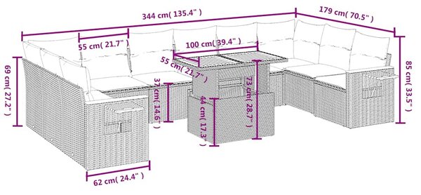 11dílná zahradní sedací souprava s poduškami černá polyratan 3273687