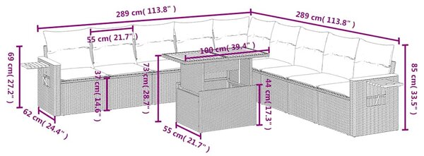 11dílná zahradní sedací souprava s poduškami černá polyratan 3273701
