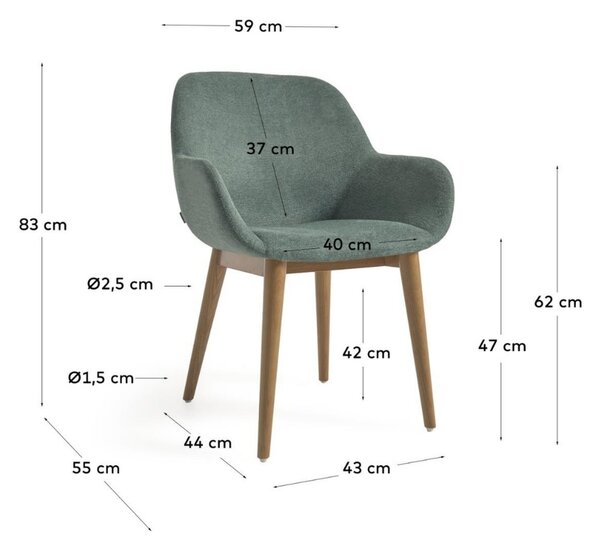 Zelená čalouněná jídelní židle Kave Home Konna s tmavou podnoží