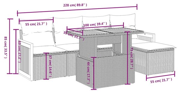 6dílná zahradní sedací souprava s poduškami šedá polyratan 3273937