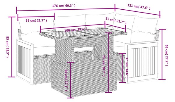 5dílná zahradní sedací souprava s poduškami černá polyratan 3273940