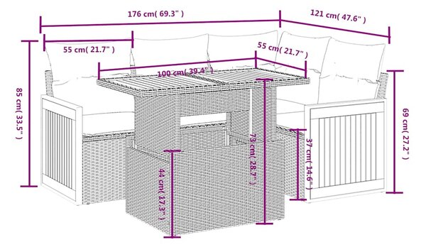 5dílná zahradní sedací souprava s poduškami černá polyratan 3273939