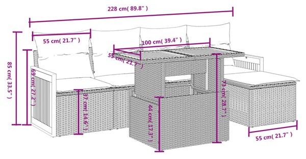 6dílná zahradní sedací souprava s poduškami béžová polyratan 3273935
