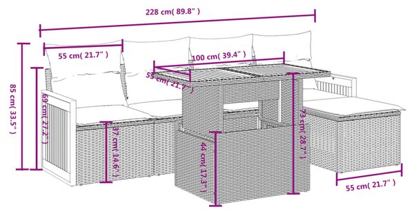 6dílná zahradní sedací souprava s poduškami béžová polyratan 3273936