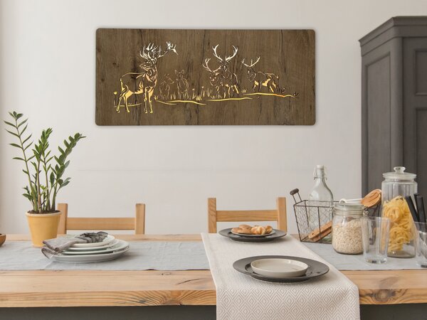 "Jeleni" světelný obraz 230V 90x40cm provedení povrchu: dub světlý