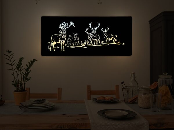 "Jeleni" světelný obraz 230V 90x40cm provedení povrchu: dub světlý