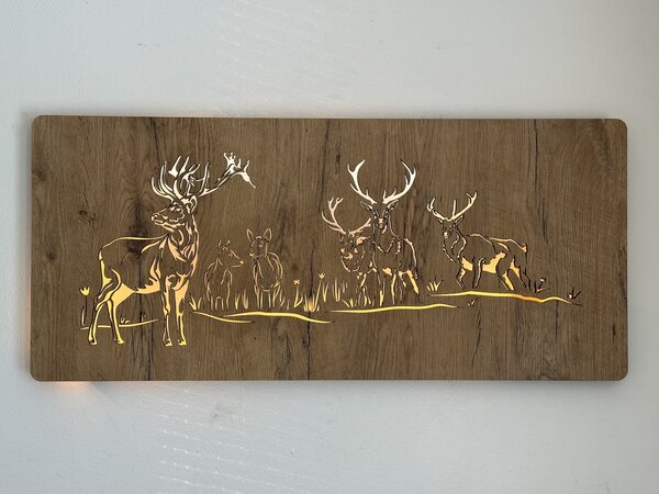 "Jeleni" světelný obraz 230V 90x40cm provedení povrchu: dub světlý