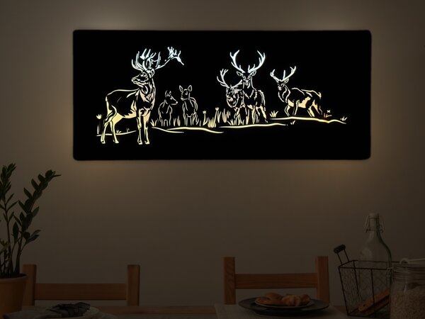 "Jeleni" světelný obraz 230V 90x40cm provedení povrchu: dub světlý