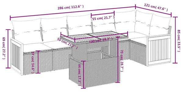 7dílná zahradní sedací souprava s poduškami černá polyratan 3273967