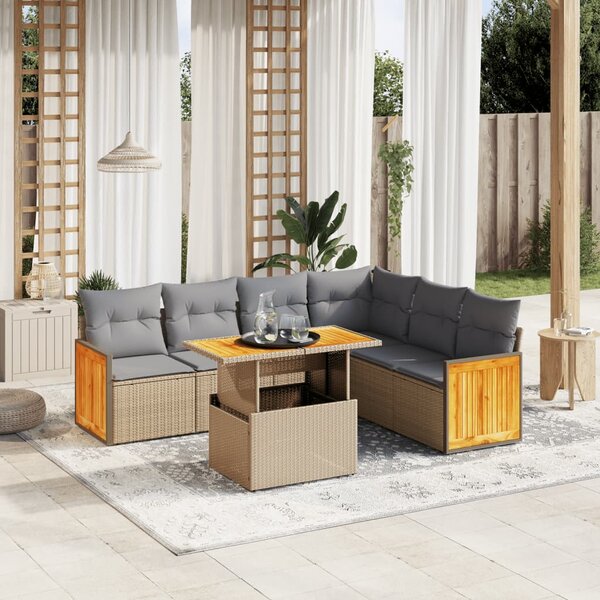 7dílná zahradní sedací souprava s poduškami béžová polyratan 3273978
