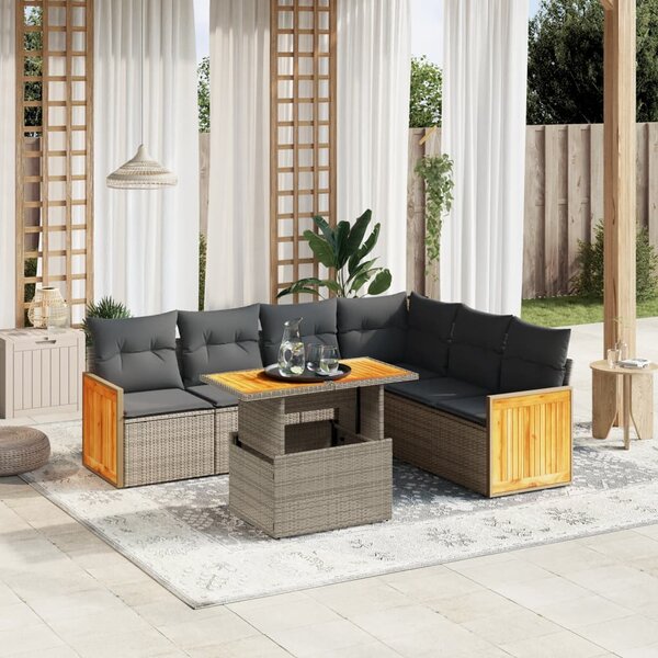 7dílná zahradní sedací souprava s poduškami šedá polyratan 3273979